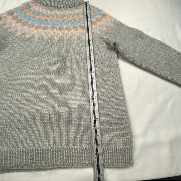 NEW Handmade Fair Isle Chunky Knit Sweater Grey Peach Light Blue Crew Neck Med - Picture 5 of 10
